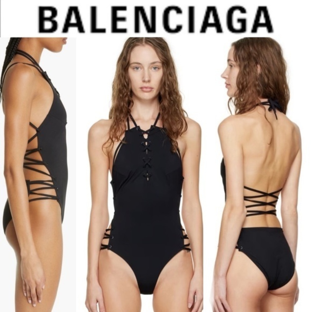 Balenciaga Laced Up One-Piece Swimsuit, Black, Medium, $650 NWT